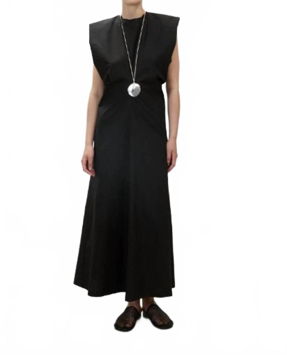 NEW ALYSI long crewneck poplin dress in black